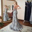 Sexy Grey Mermaid Spaghetti Straps V-neck Backless Long Party Prom Dresses Online,12365