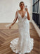 Sexy Long Mermaid Sleeveless V-neck Handmade Lace Wedding Dresses,WD770