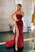 Sexy Mermaid Burgundy High Slit Sweetheart Cheap Long Prom Dresses,12654