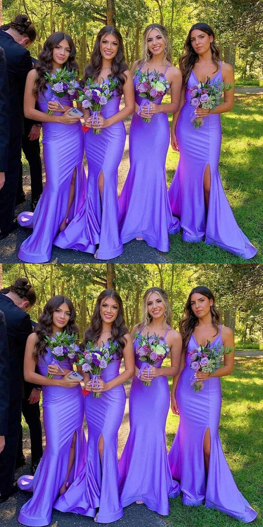 Sexy Mermaid Spaghetti Straps Side Slit Maxi Long Bridesmaid Dresses,WG1491