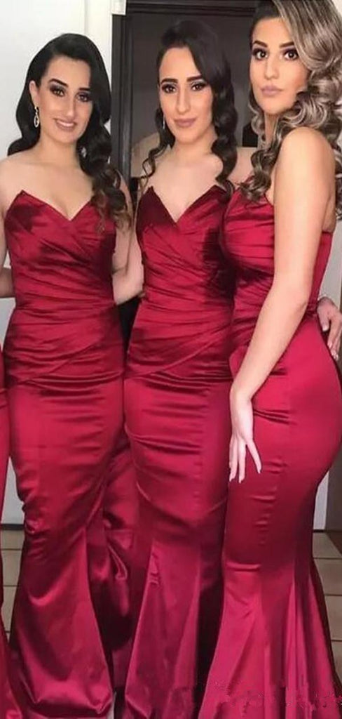 Sexy Mermaid Sweetheart Burgundy Cheap Long Bridesmaid Dresses Gown Online, WG864