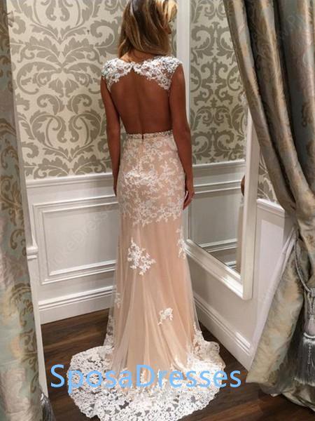 Sexy Open Back Lace Mermaid Long Evening Prom Dresses, 17461