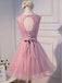 Sexy Open Back Pink Beaded Cute Homecoming Prom Dresses, Affordable Short Party Prom Dresses, Perfect Homecoming Dresses, CM303