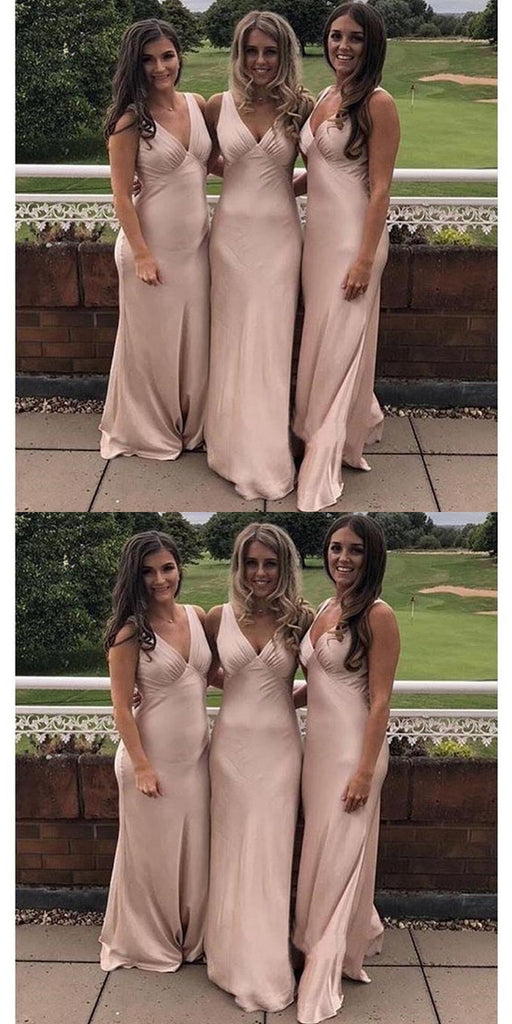 Sexy Pink Sheath V-neck Cheap Maxi Long Bridesmaid Dresses,WG1498
