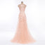 Sexy See Through V Neckline Peach Long Evening Prom Dresses, Popular Cheap Long Party Prom Dresses, 17224