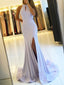 Sexy Side Slit Mermaid Halter Lilac Floor Length Custom Long Evening Prom Dresses, 17368