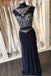 Sexy Two Pieces Heavily Beaded Navy Mermaid Long Cheap Evening Prom Dresses, 17538