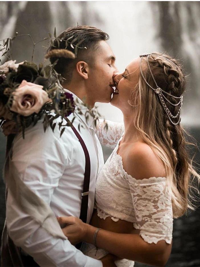 Sexy Two Pieces Mermaid Lace Wedding Dresses, Cheap Wedding Gown, WD692