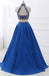 Sexy Two Pieces Rhinestone Open Back Blue Long Evening Prom Dresses, 17656