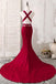 Sexy V Neck Dark Red Mermaid Long Evening Prom Dresses, 17657
