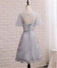 Short Sleeve Gray Lace Cute Homecoming Prom Dresses, Affordable Short Party Prom Sweet 16 Dresses, Perfect Homecoming Cocktail Dresses, CM338