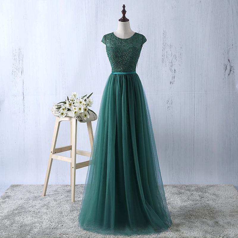 Short Sleeve Lace See Through Long Evening Prom Dresses, Popular Cheap Long Party Prom Dresses, 17239