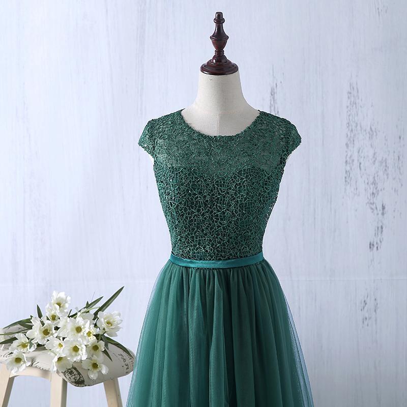 Short Sleeve Lace See Through Long Evening Prom Dresses, Popular Cheap Long Party Prom Dresses, 17239