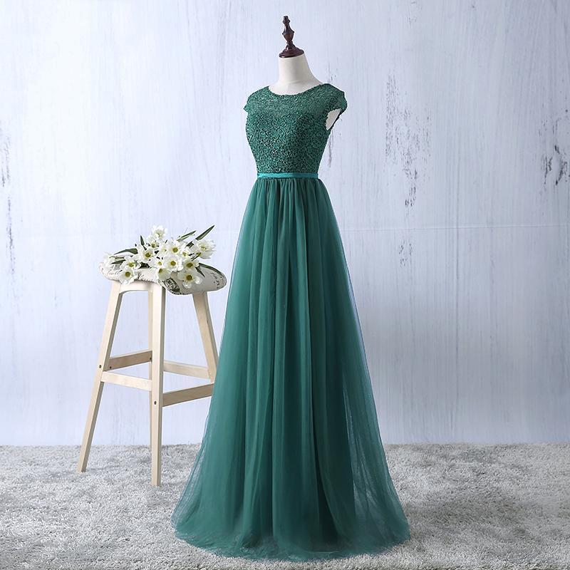 Short Sleeve Lace See Through Long Evening Prom Dresses, Popular Cheap Long Party Prom Dresses, 17239