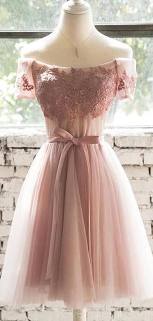 Short Sleeves Off Shoulder Blush Pink Cheap Homecoming Dresses Online, Cheap Short Prom Dresses, CM740
