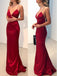 Simple Backless Dark Red Mermaid Long Evening Prom Dresses, 17520