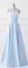 Simple Cheap Strapless Sky Blue Beaded Long Evening Prom & Bridesmaid Dresses, 17348