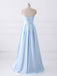 Simple Cheap Strapless Sky Blue Beaded Long Evening Prom & Bridesmaid Dresses, 17348