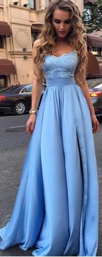 Simple Lace Bodice Sweetheart  A-line Long Evening Prom Dresses, 17645
