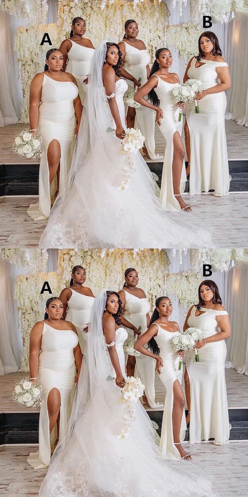 Simple Mismatched Mermaid White Cheap Long Bridesmaid Dresses,WG1322