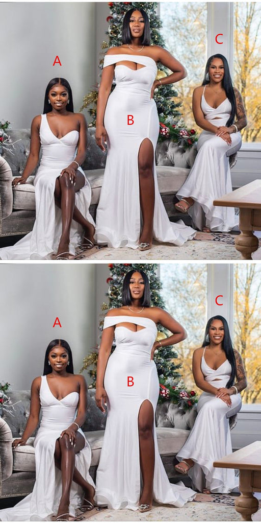 Simple Mismatched White Mermaid Cheap Long Bridesmaid Dresses,WG1299
