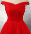 Simple Off Shoulder Red Tulle A-line Long Evening Prom Dresses, 17670