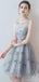 Simple Open Back Grey Lace Cheap Homecoming Dresses Online, Cheap Short Prom Dresses, CM782