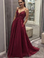 Spaghetti Straps Dark Red Sequin Long Evening Prom Dresses, Party Custom Prom Dresses, 18636