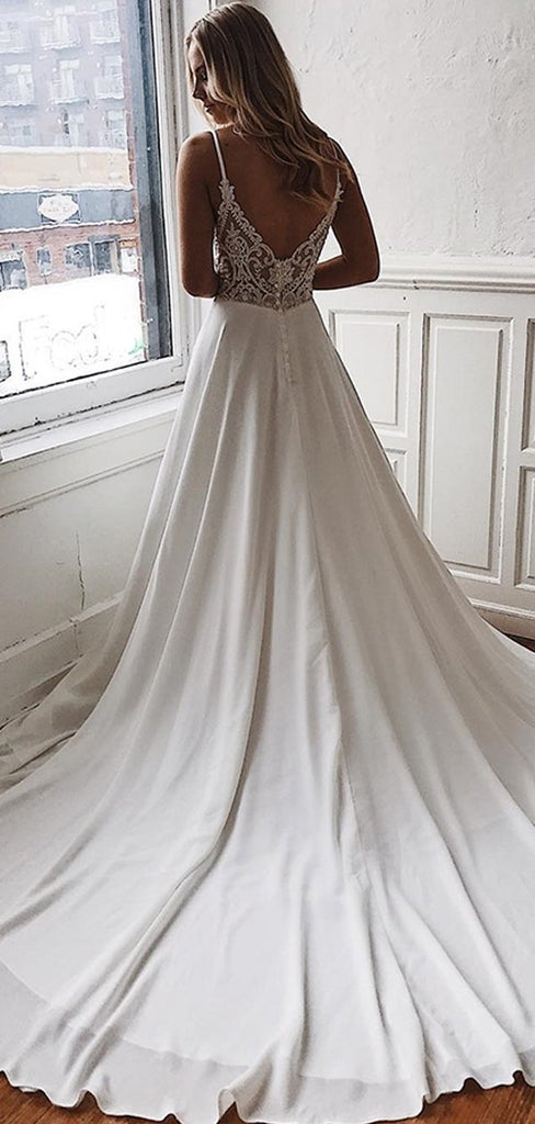 Spaghetti Straps Lace See Through Cheap Wedding Dresses Online, Cheap Unique Bridal Dresses, WD603