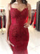 Spaghetti Straps Red Lace Mermaid Long Evening Prom Dresses, 17505