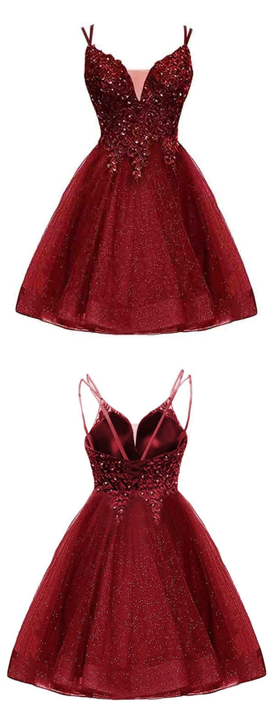 Spaghetti Straps V-neck Homecoming Dresses,Cheap Short Prom Dresses,CM916