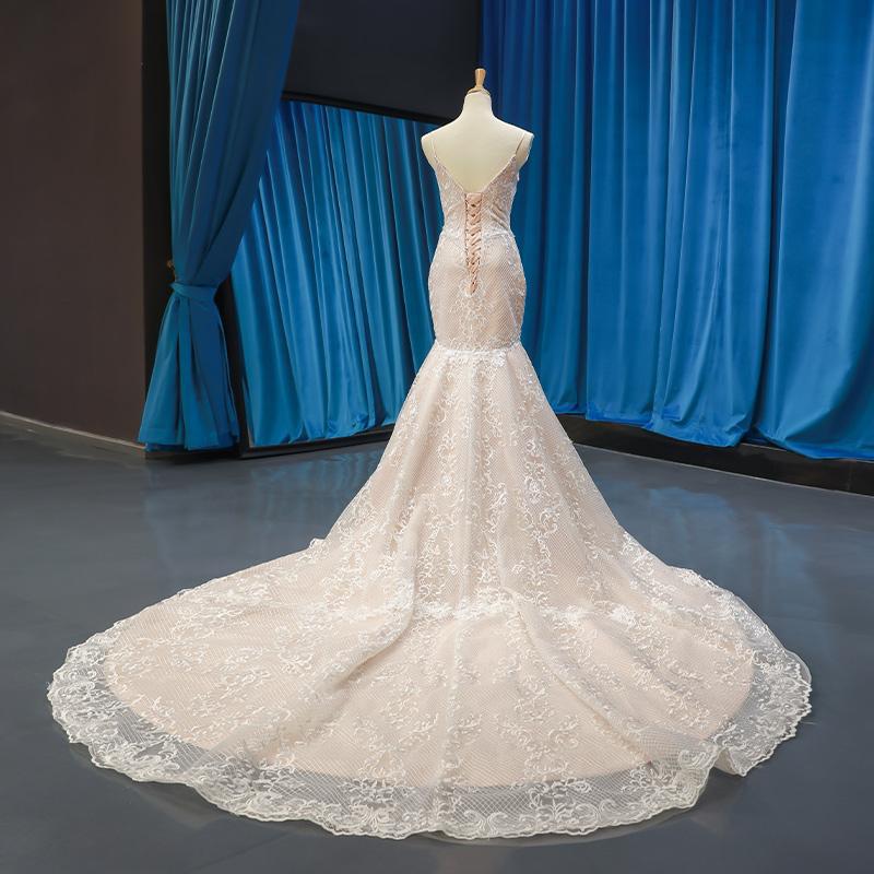 Spaghetti Straps V Neck Lace Mermaid Wedding Dresses, Cheap Wedding Gown, WD718