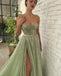 Sparkly Green A-line Sweetheart High Slit Maxi Long Prom Dresses,Evening Dresses,12961