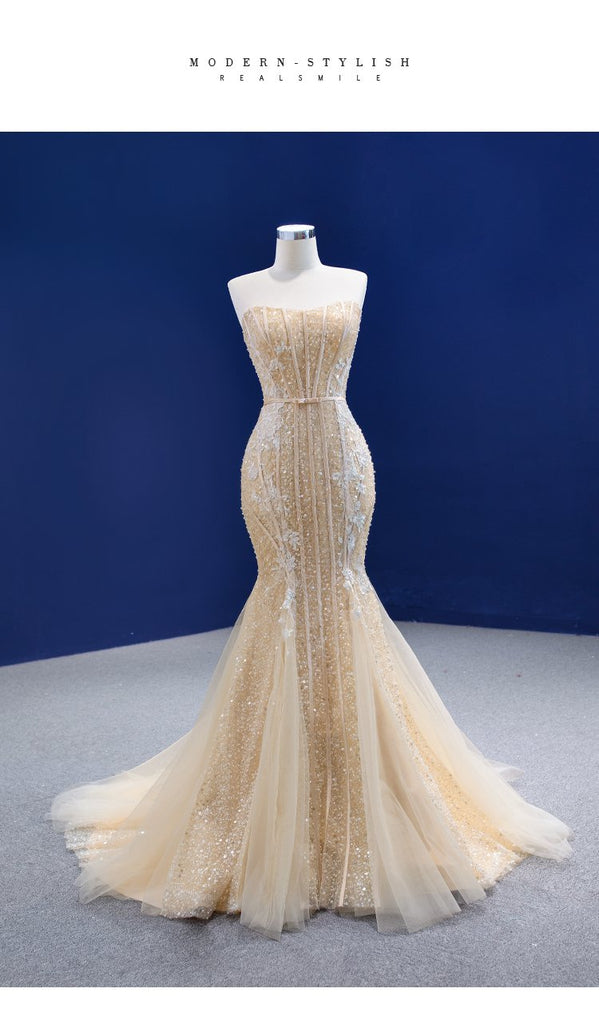 Sparkly Mermaid Sweetheart Champagne Gold Long Party Prom Dresses Online,12372