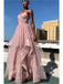 Sparkly Pink A-line V-neck Spaghetti Straps Long Prom Dresses Online,12471