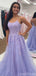 Sparkly Purple A-line Spaghetti Straps Backless Cheap Long Prom Dresses,12640