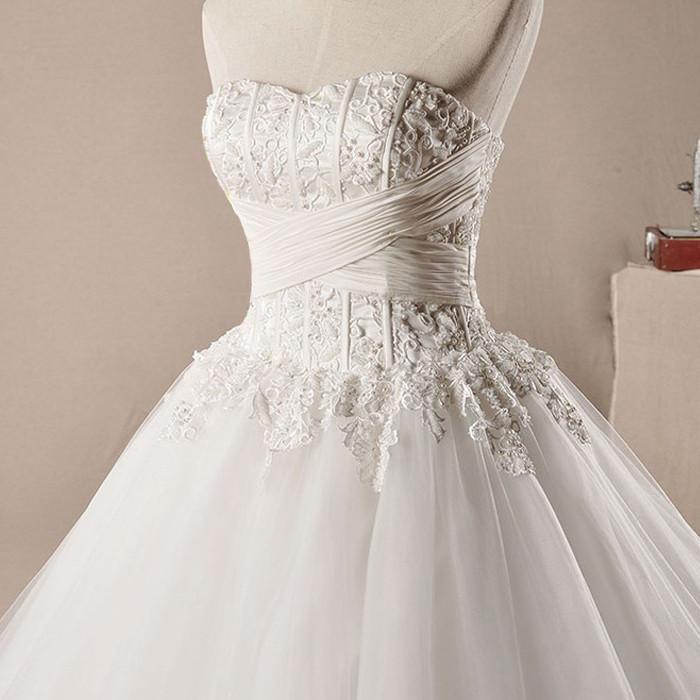 Strapless A line Lace Beaded A line Wedding Dresses, Custom Made Wedding Dresses, Cheap Wedding Gowns, WD215