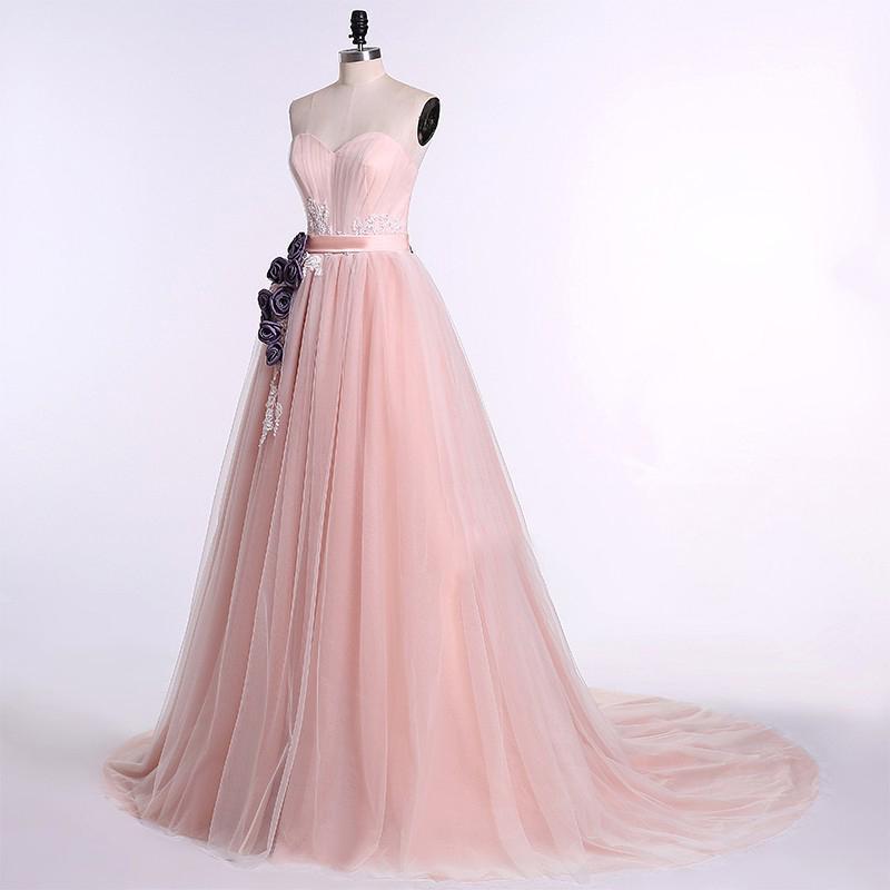 Strapless Sweetheart Blush Pink A line Long Evening Prom Dresses, Popular Cheap Long 2022 Party Prom Dresses, 17240