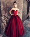 Strapless Sweetheart Dark Red Ball Gown Floor Long Custom Evening Prom Dresses, 17422
