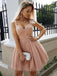 Straps Dusty Champagne Lace Beaded Tulle Cheap Homecoming Dresses Online, CM715