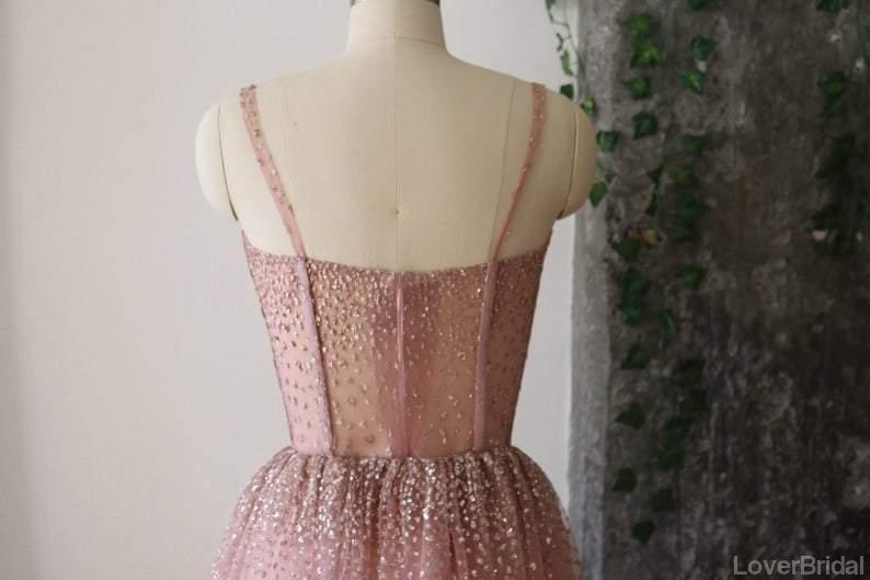 Straps Rhinestone See Through Dusty Pink Homecoming Dresses Online, Cheap Short Prom Dresses, CM819