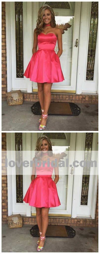 Sweetheart Simple Cute Cheap Short Red Homecoming Dresses Under 100, CM533