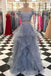 Two Pieces Off Shoulder Grey Beaded Custom Long Evening Prom Dresses, 17712