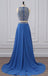 Two Pieces Rhinestone Beaded Chiffon Blue Long Evening Prom Dresses, 17655