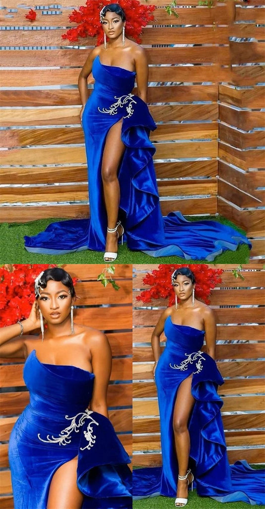 Unique Blue Mermaid Sweetheart High Slit Cheap Long Prom Dresses Online,12557