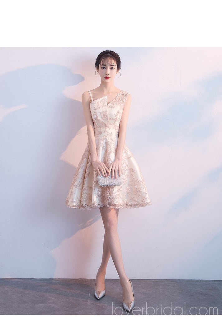 Unique Champagne Lace Cheap Homecoming Dresses Online, Cheap Short Prom Dresses, CM794