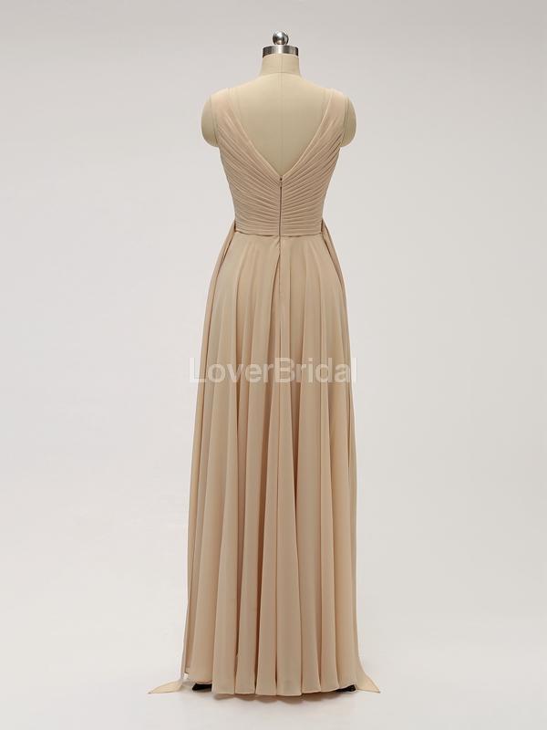 V Neck Floor Length Chiffon Grey Cheap Bridesmaid Dresses Online, WG585