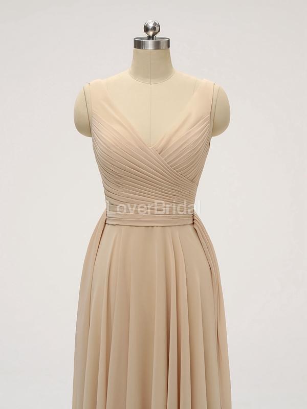 V Neck Floor Length Chiffon Grey Cheap Bridesmaid Dresses Online, WG585