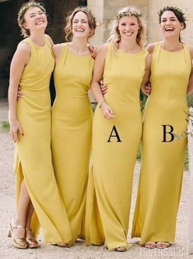 Yellow Side Slit Mermaid Long Cheap Custom Bridesmaid Dresses Online, WG272