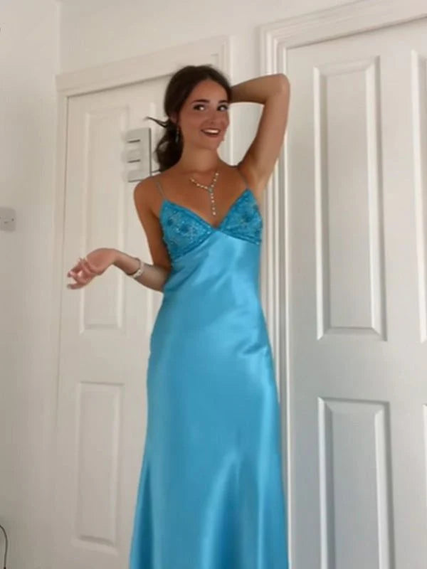 Sexy Blue Mermaid Spaghetti Straps Long Party Prom Dresses To Impress,Evening Dress,13514